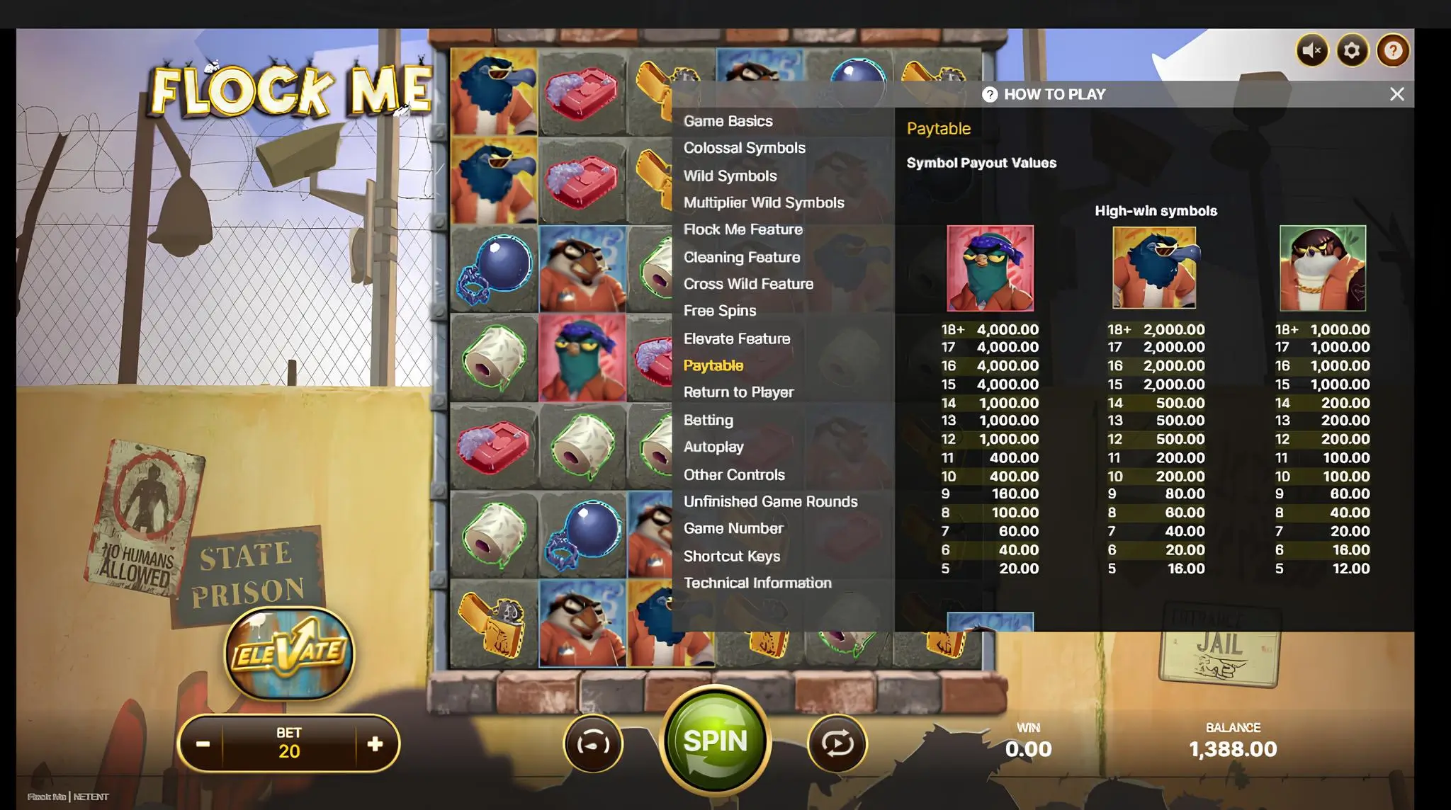 Flock Me Symbole und Gewinntabelle